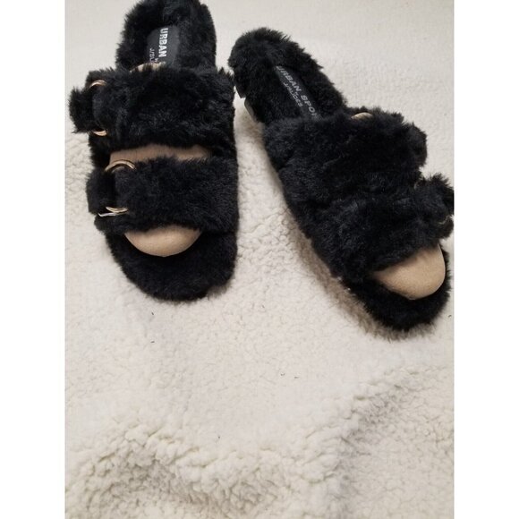 J/Slides Urban Sport Womens Slippers BABEE Black Faux Fur Slide  Size 10 M - Picture 1 of 4